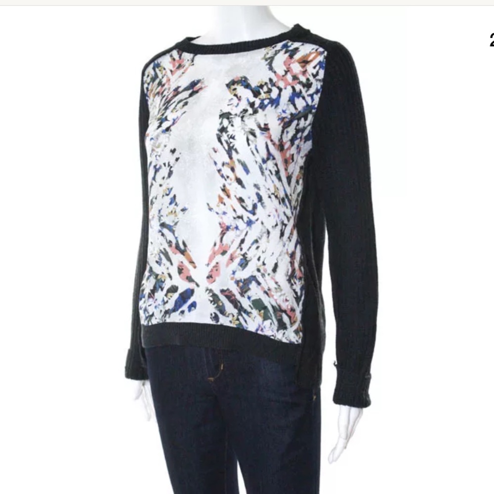 Zara abstract front, mixed material sweater,  sz s